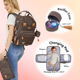 Diaper Bag Backpack with Portable Changing Pad, Pacifier Case and Stroller Straps, Large Unisex Baby Bags for Boys Girls, Multipurpose Travel Back Pack Moms Dads, Brown