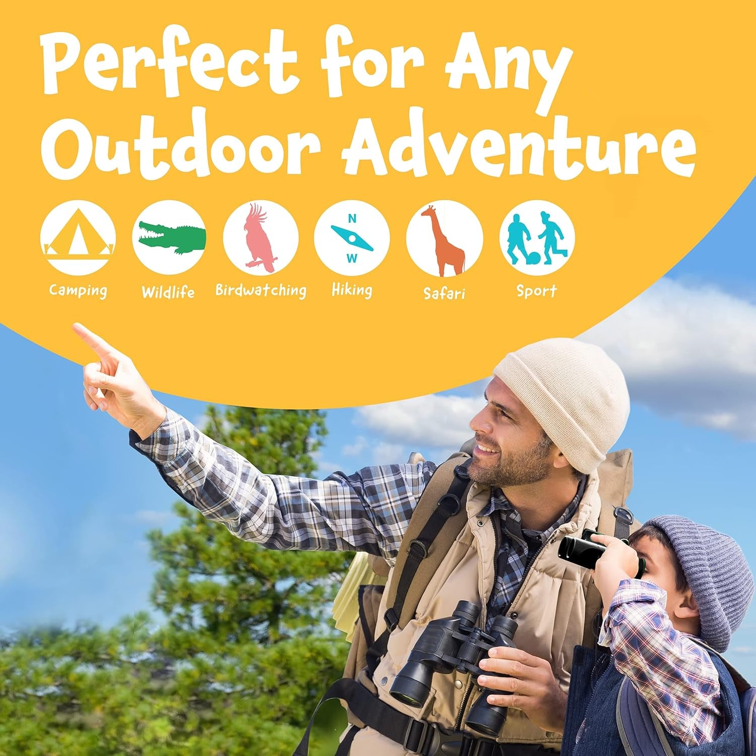 Think Peak Black Binoculars Science Toy for Kids Ages 4-8 Years - Real Compact Outdoor Adventure & STEM Educational Nature Hiking Explorer for Bird Watching, Camping Children’S Birthday Gift