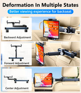 Tablet Holder Mount for Car Headrest Back Seat 360 Rotate Phone Stand Long Arm Adjustable with 2 Hook Fit for 4.7-12 Device