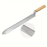Three-pieces set Uncapping Knife Beekeeping Tool, Stainless Steel 11-inch Serrated Blade Honey Comb Knife Scraper, Manual Honey Extractor and Uncapper with Wooden Handle