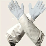 Premium White Beekeeper Gloves - Breathable Goatskin Faux Leather with Long Canvas Sleeve, Lightweight & Durable, Ideal for Beginners to Commercial Beekeepers, Hand Wash Only, Protective Bee Equipment | Smooth Texture Gloves