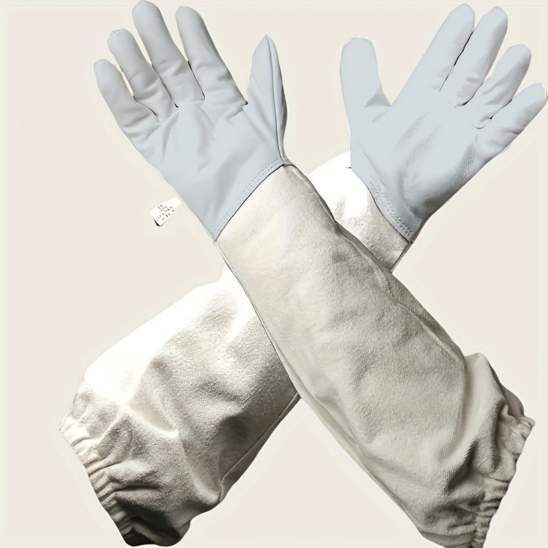 Premium White Beekeeper Gloves - Breathable Goatskin Faux Leather with Long Canvas Sleeve, Lightweight & Durable, Ideal for Beginners to Commercial Beekeepers, Hand Wash Only, Protective Bee Equipment | Smooth Texture Gloves