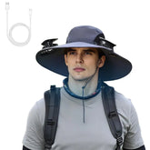 Outdoor Solar Fan Hat with Dual Power Supply Wide Brim Sun Hat with Built-In Solar Fan Fishing Hiking Gardening Hat