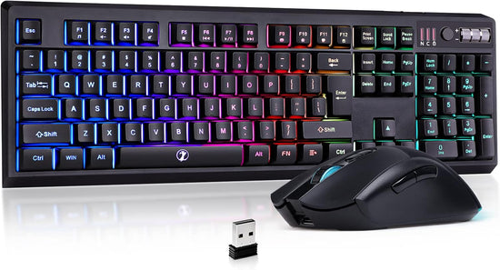 C104 Wireless Gaming Keyboard and Mouse Combo - RGB Backlit, Mechanical Feel, Anti-Ghosting, Rechargeable Battery, 7D 3200DPI Mice for Gamers