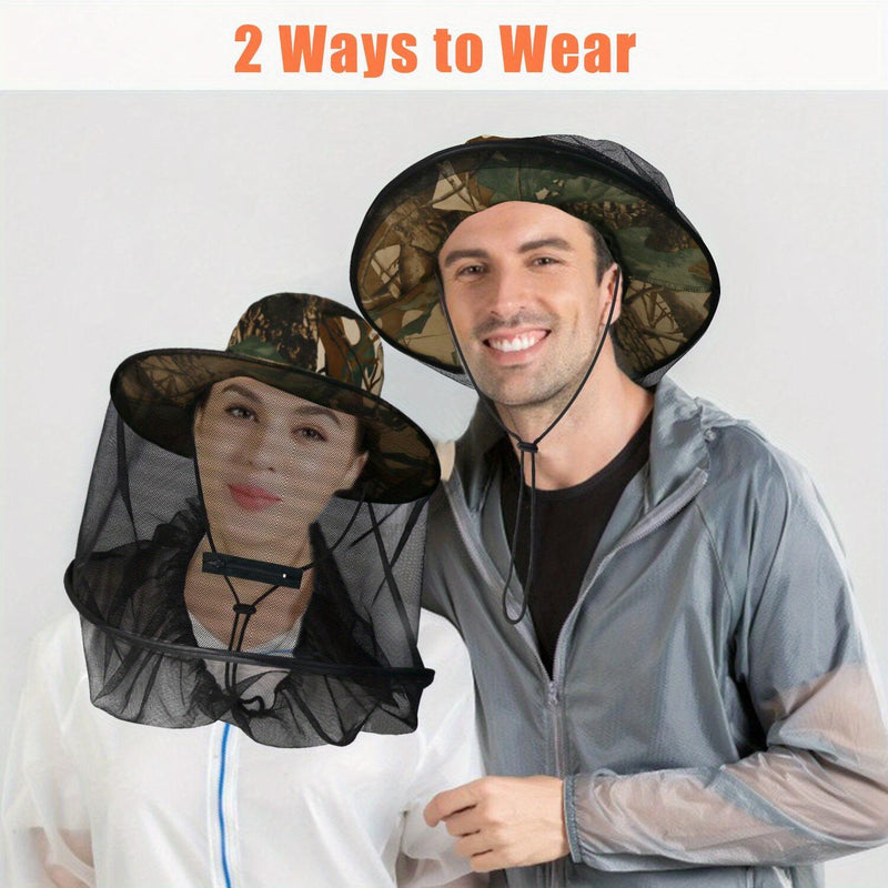 2pcs Beekeeping Hat with Mosquito Net, Bug Proof Head Net for Outdoor Activities, Beekeeping, Hiking, Gardening, Fishing, Breathable Mesh Bucket Hat, Unisex Sun Protection Hat for Men Women