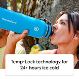 Bottle with Chug Lid & Straw Lid - Insulated Stainless Steel Water Bottle with Leak-Proof Lids - Dishwasher-Safe Reusable Bottle & Lids - Durable Bottle, 2 Straws & 2 Lids - 24 Oz, Cobalt
