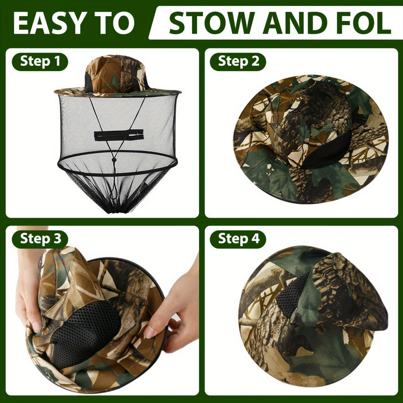 2pcs Beekeeping Hat with Mosquito Net, Bug Proof Head Net for Outdoor Activities, Beekeeping, Hiking, Gardening, Fishing, Breathable Mesh Bucket Hat, Unisex Sun Protection Hat for Men Women