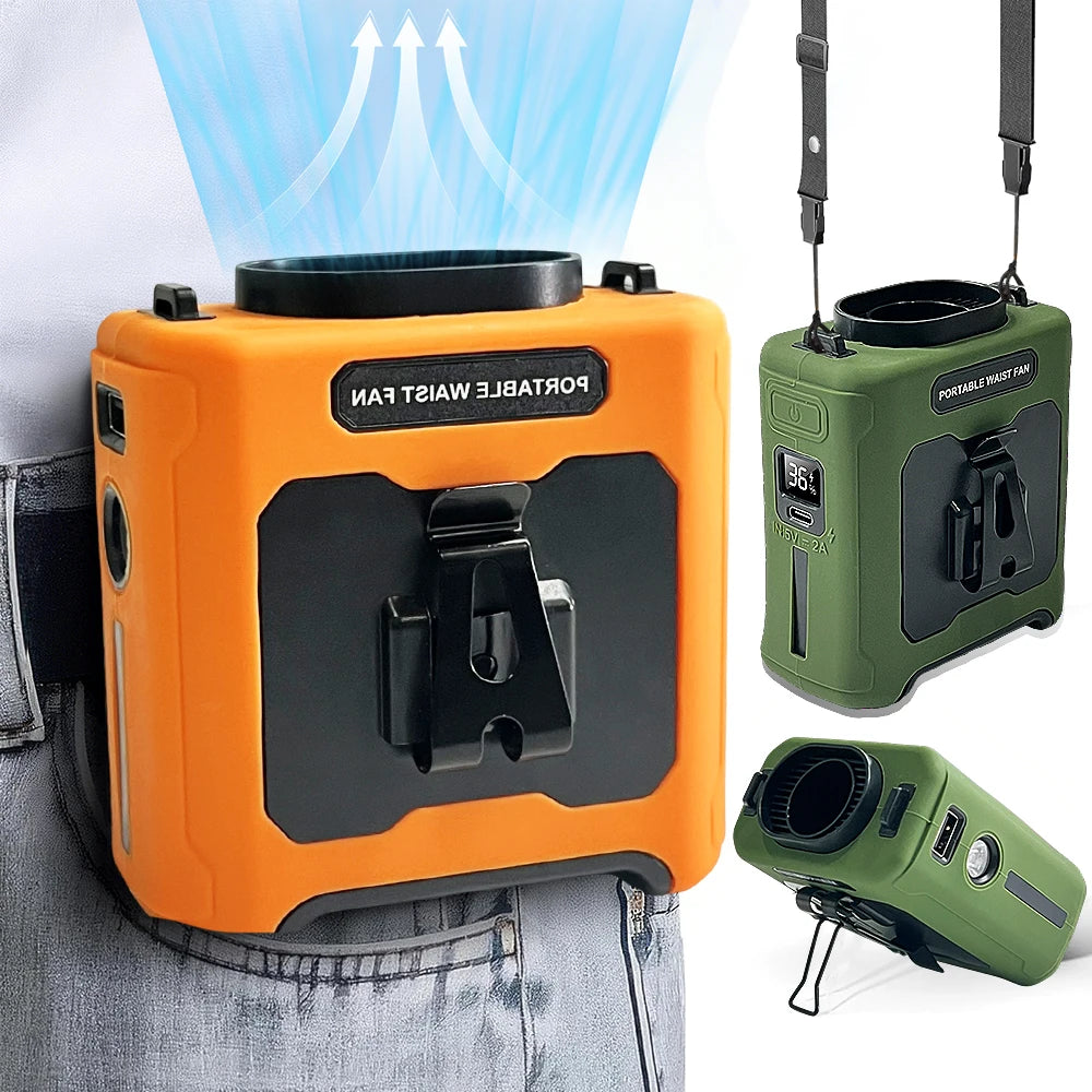 20000Mah Portable Outdoor Waist Fan Hanging Neck Strong Wind LED Lighting Outdoor Emergency Power Supply Suitable Outdoor Work