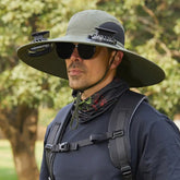 Outdoor Solar Fan Hat with Dual Power Supply Wide Brim Sun Hat with Built-In Solar Fan Fishing Hiking Gardening Hat