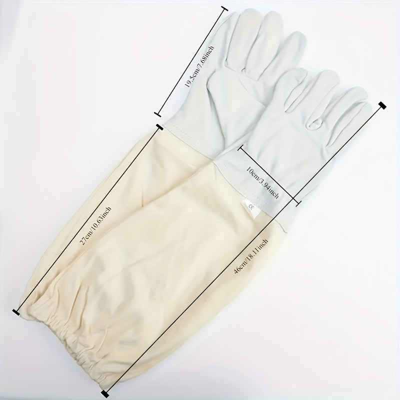 Premium White Beekeeper Gloves - Breathable Goatskin Faux Leather with Long Canvas Sleeve, Lightweight & Durable, Ideal for Beginners to Commercial Beekeepers, Hand Wash Only, Protective Bee Equipment | Smooth Texture Gloves
