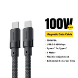 USB C to C 100W Magnetic Fast Charger Cable for Iphone 15 65W Type C to C Data Charging Wire for Laptop Samsung