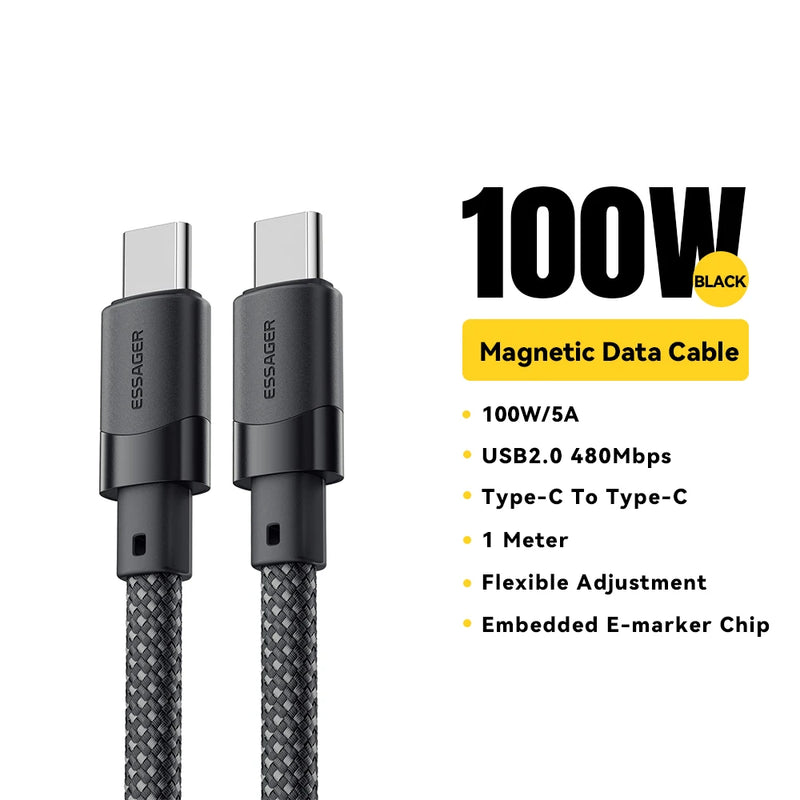 USB C to C 100W Magnetic Fast Charger Cable for Iphone 15 65W Type C to C Data Charging Wire for Laptop Samsung