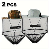 2pcs Beekeeping Hat with Mosquito Net, Bug Proof Head Net for Outdoor Activities, Beekeeping, Hiking, Gardening, Fishing, Breathable Mesh Bucket Hat, Unisex Sun Protection Hat for Men Women
