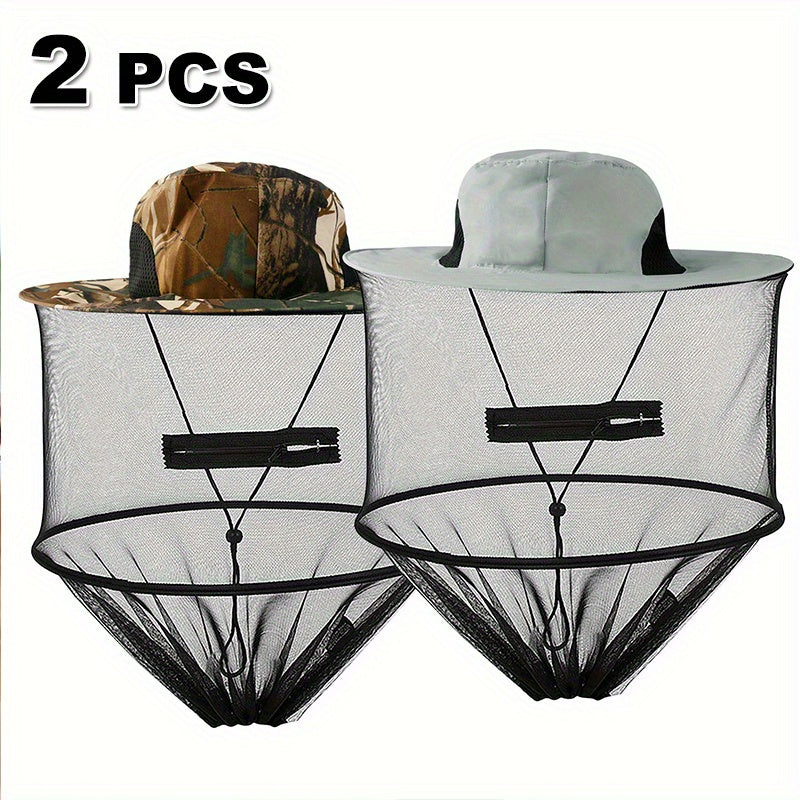 2pcs Beekeeping Hat with Mosquito Net, Bug Proof Head Net for Outdoor Activities, Beekeeping, Hiking, Gardening, Fishing, Breathable Mesh Bucket Hat, Unisex Sun Protection Hat for Men Women