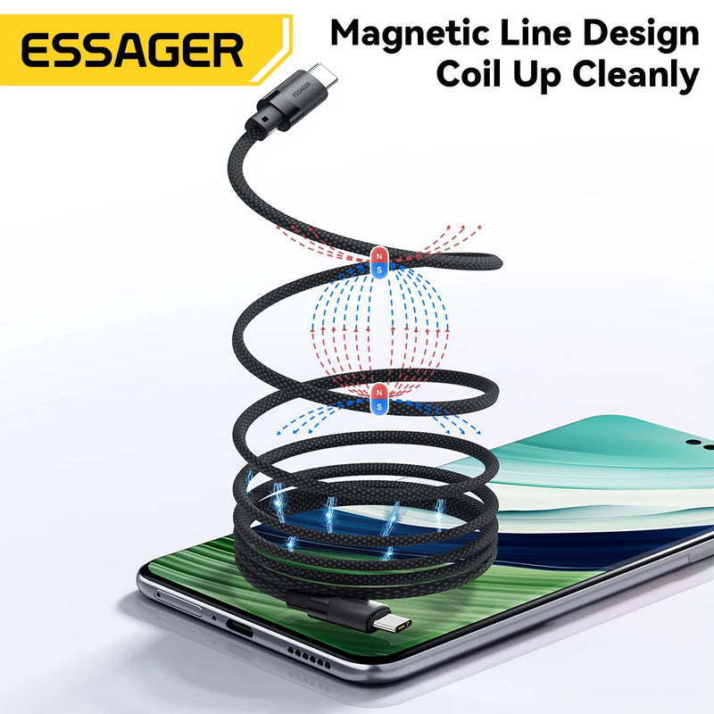 USB C to C 100W Magnetic Fast Charger Cable for Iphone 15 65W Type C to C Data Charging Wire for Laptop Samsung