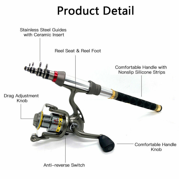 Telescopic Fishing Rod Sea Saltwater Spinning Pole Reel Combo 100M Line Full Kit