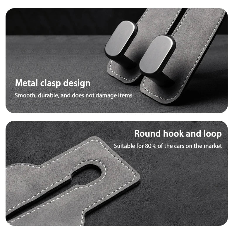 Universal Metal Car Seat Headrest Hook 2 in 1 Soft Leather Car Seat Back Hook for Purse Bag Backpack Double Hook Car Seat Hanger
